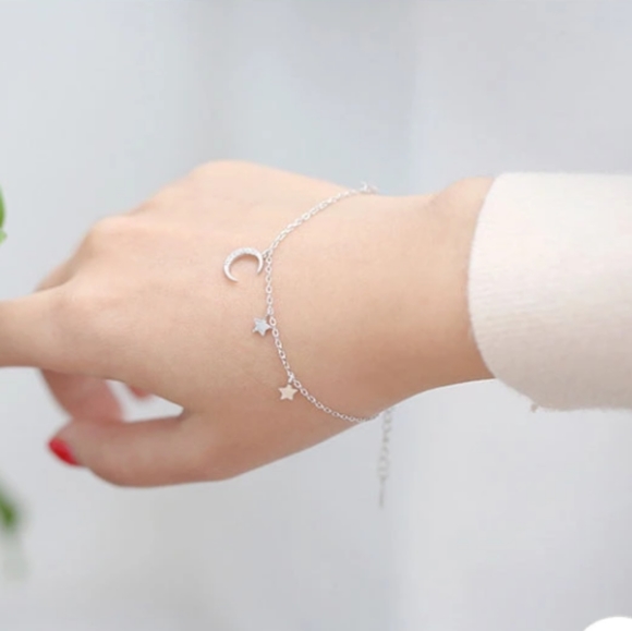 S925 sterling silver crescent moon stars bracelet - Picture 3 of 8